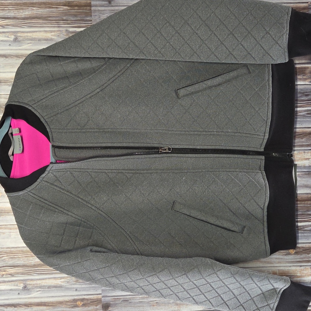 Athleta Gray Quilted Bomber Jacket with Pink Lining  Size L